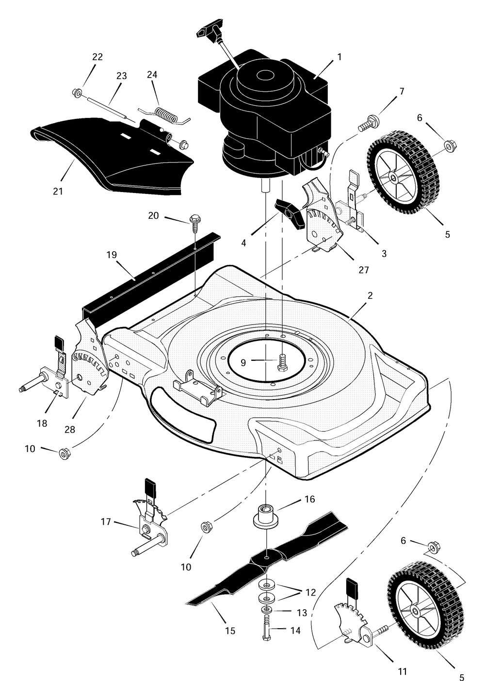 Mower Housing Assembly Diagram and Parts List for 224010X71A 2001 Briggs and Stratton Lawn Mower